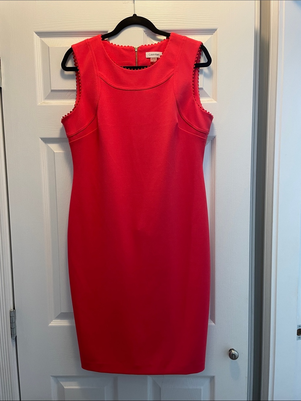 Calvin Klein Bright Red Sleeveless Midi Sheath Dress